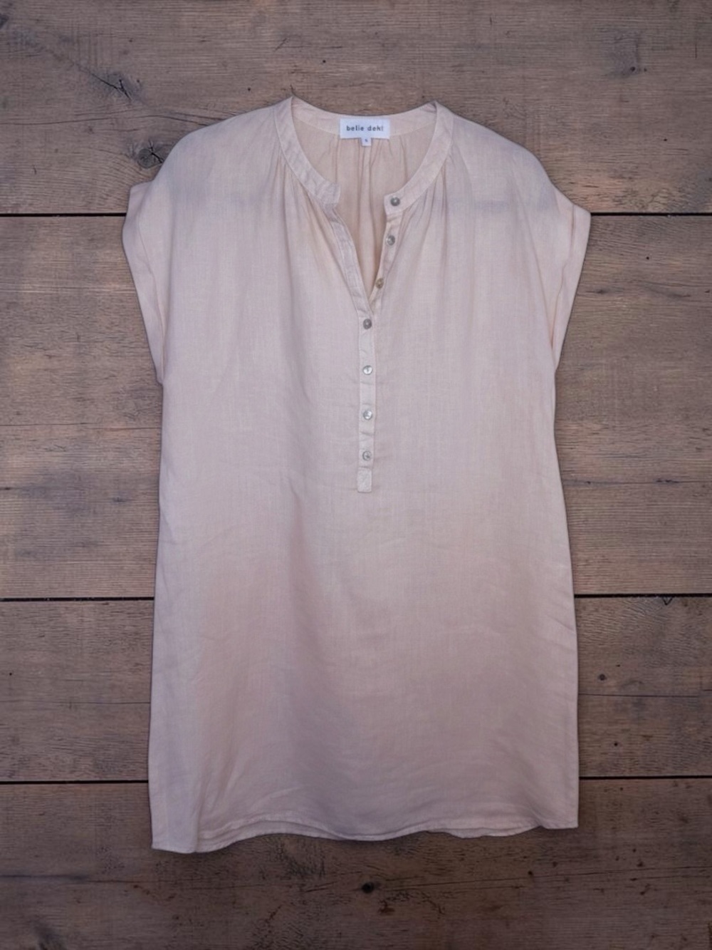 Cap Sleeve Henley Dress - Linen Sand - Picture 6 of 7